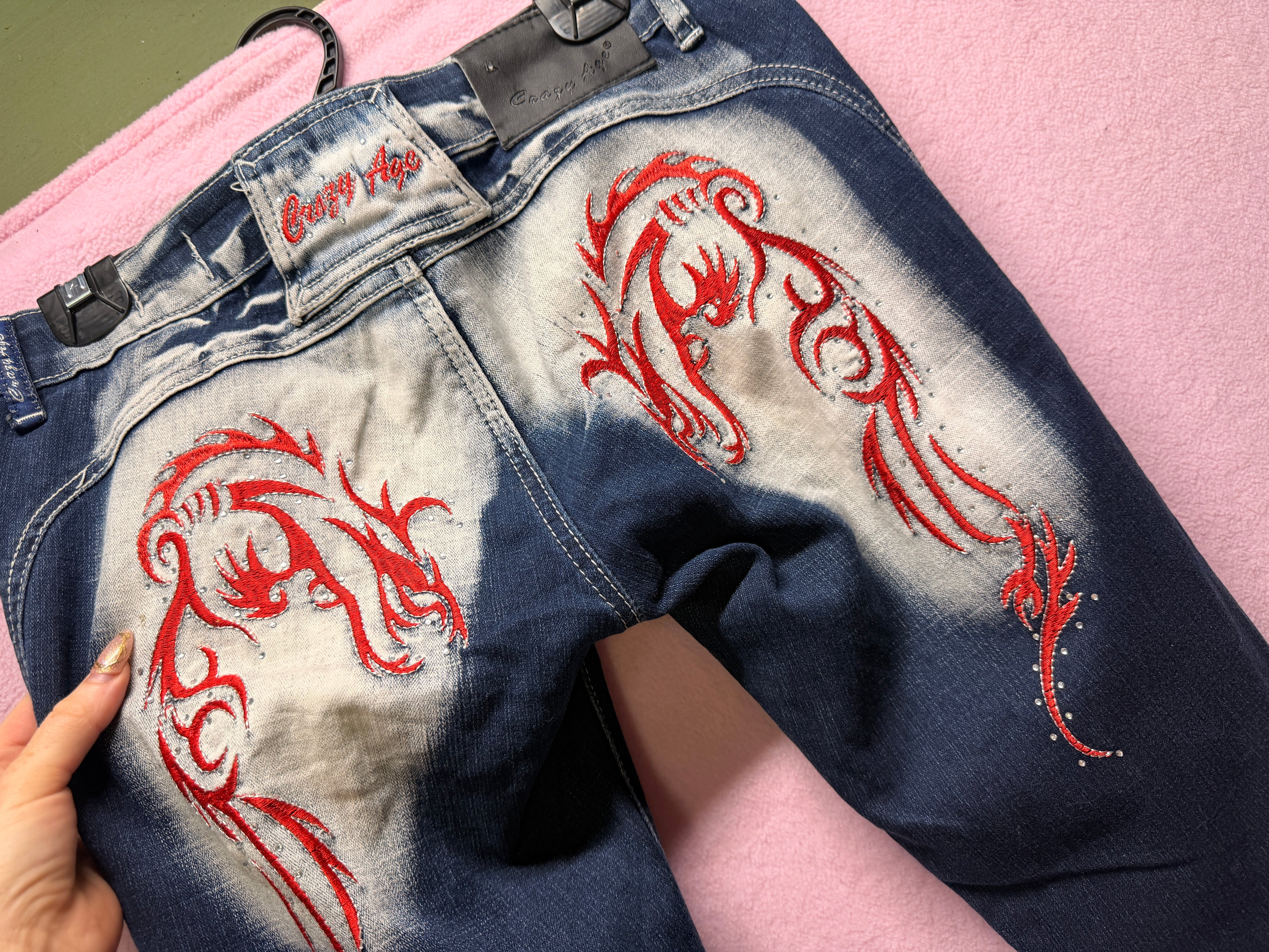 Crazy Age Y2K Embroidered Flare Jeans – Size 40