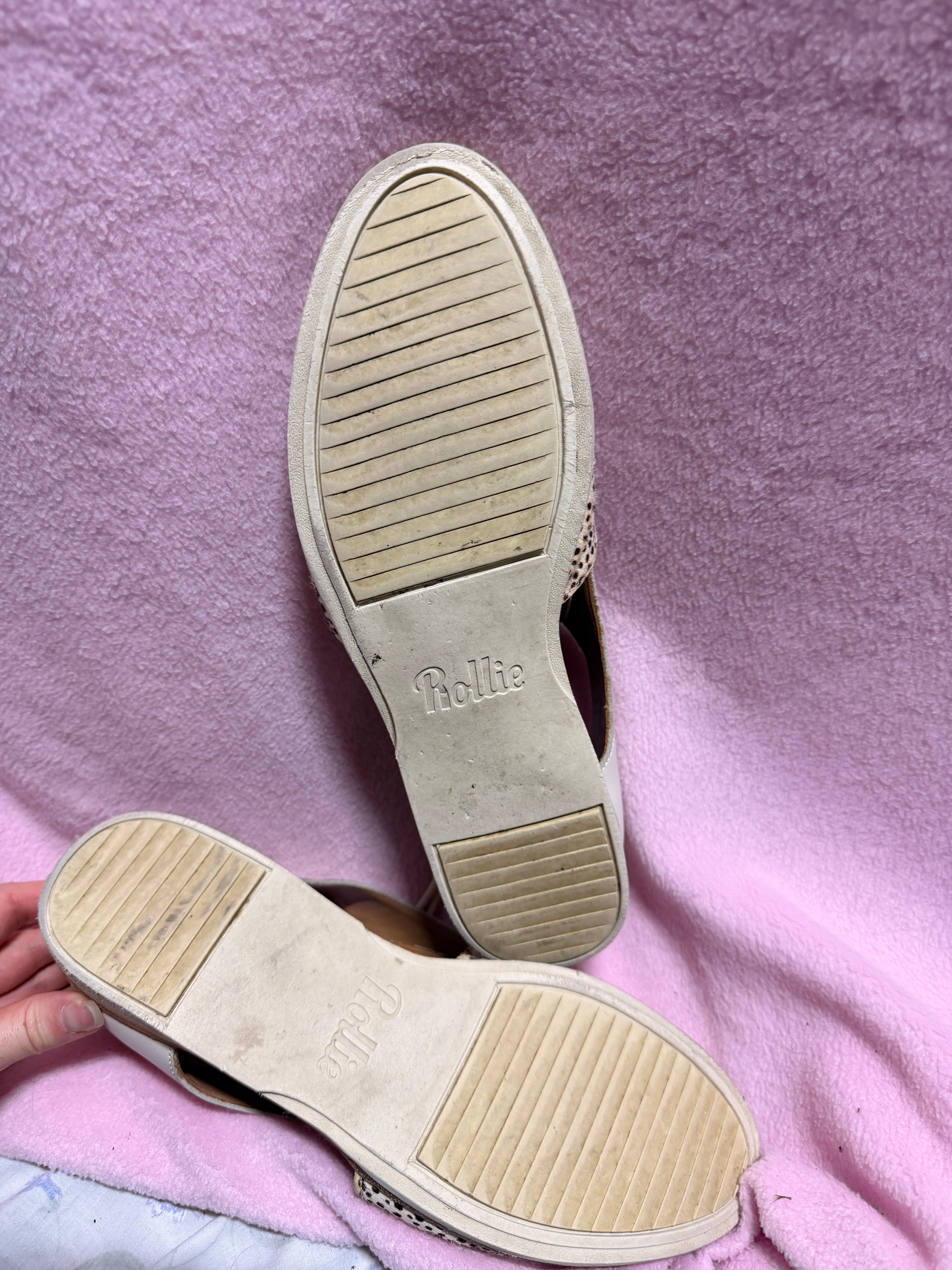 Rollie Derby City Cutout Shoes – White & Spot Pony Hair – 41/10.5