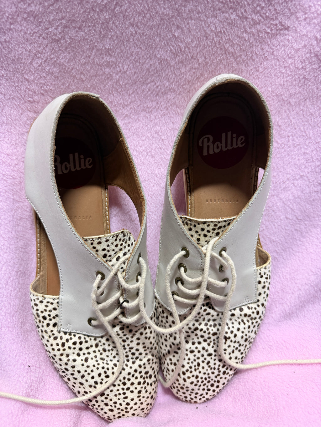 Rollie Derby City Cutout Shoes – White & Spot Pony Hair – 41/10.5