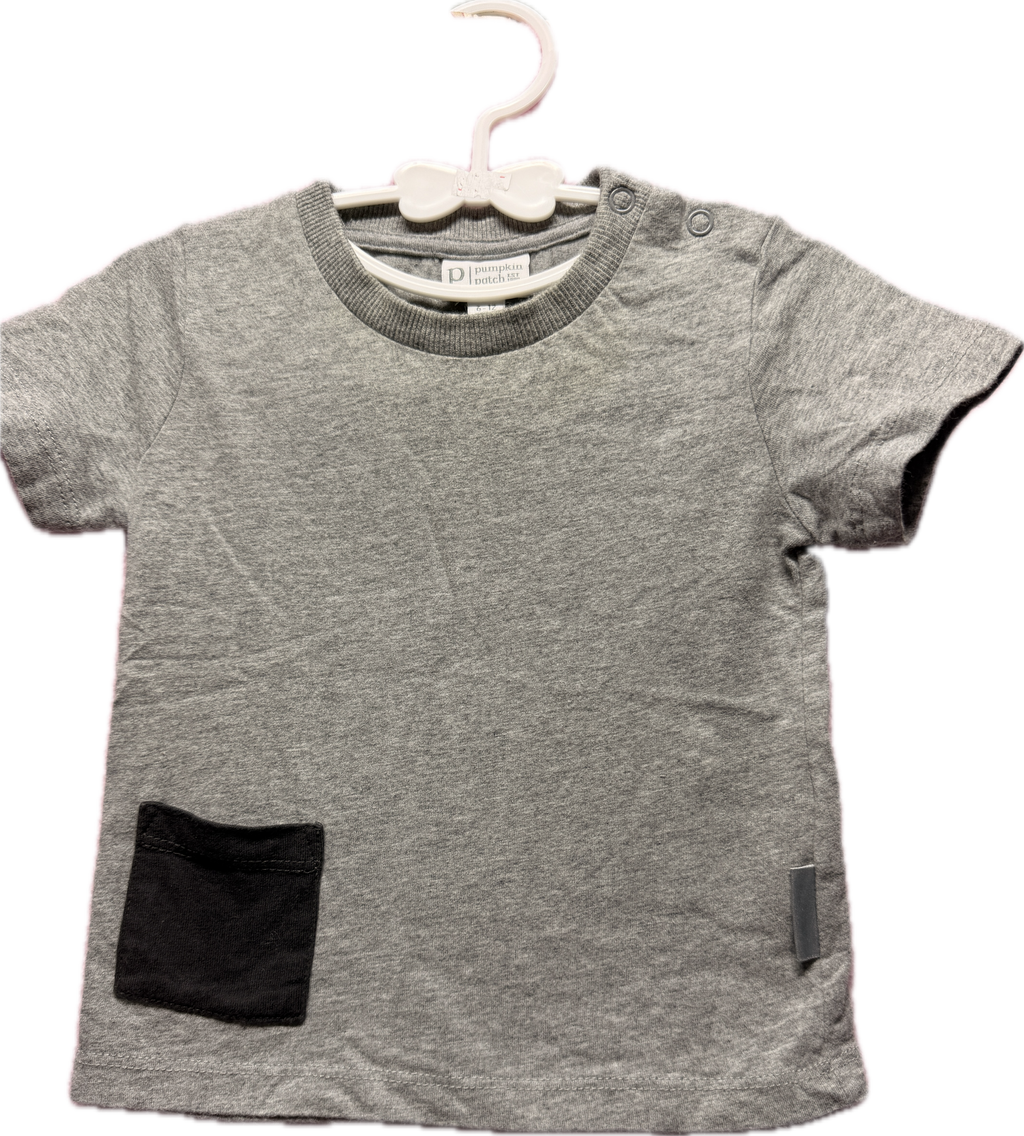 Pumpkin Patch Baby Pocket T-Shirt – Grey | 6–12 Months