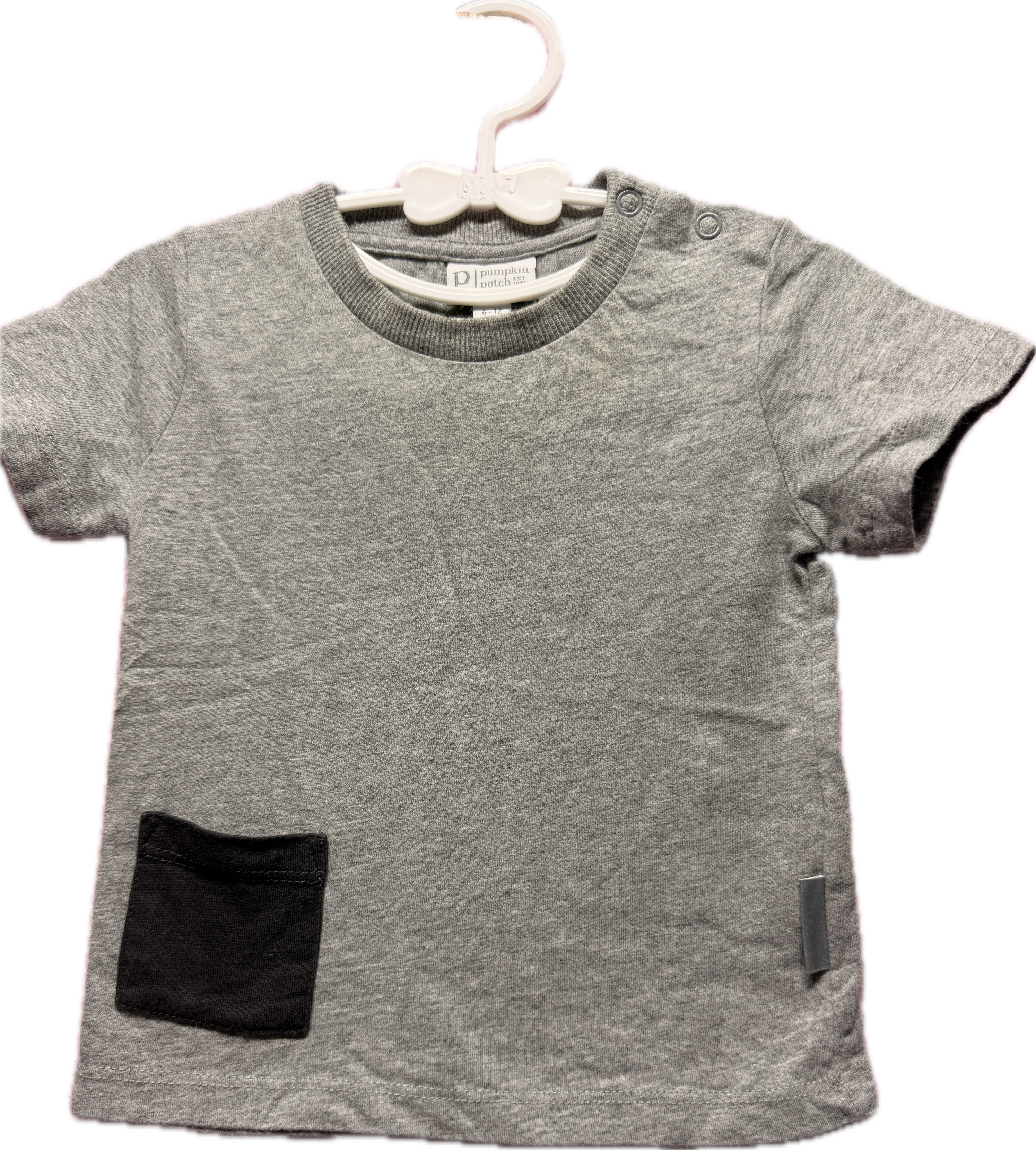 Pumpkin Patch Baby Pocket T-Shirt – Grey | 6–12 Months