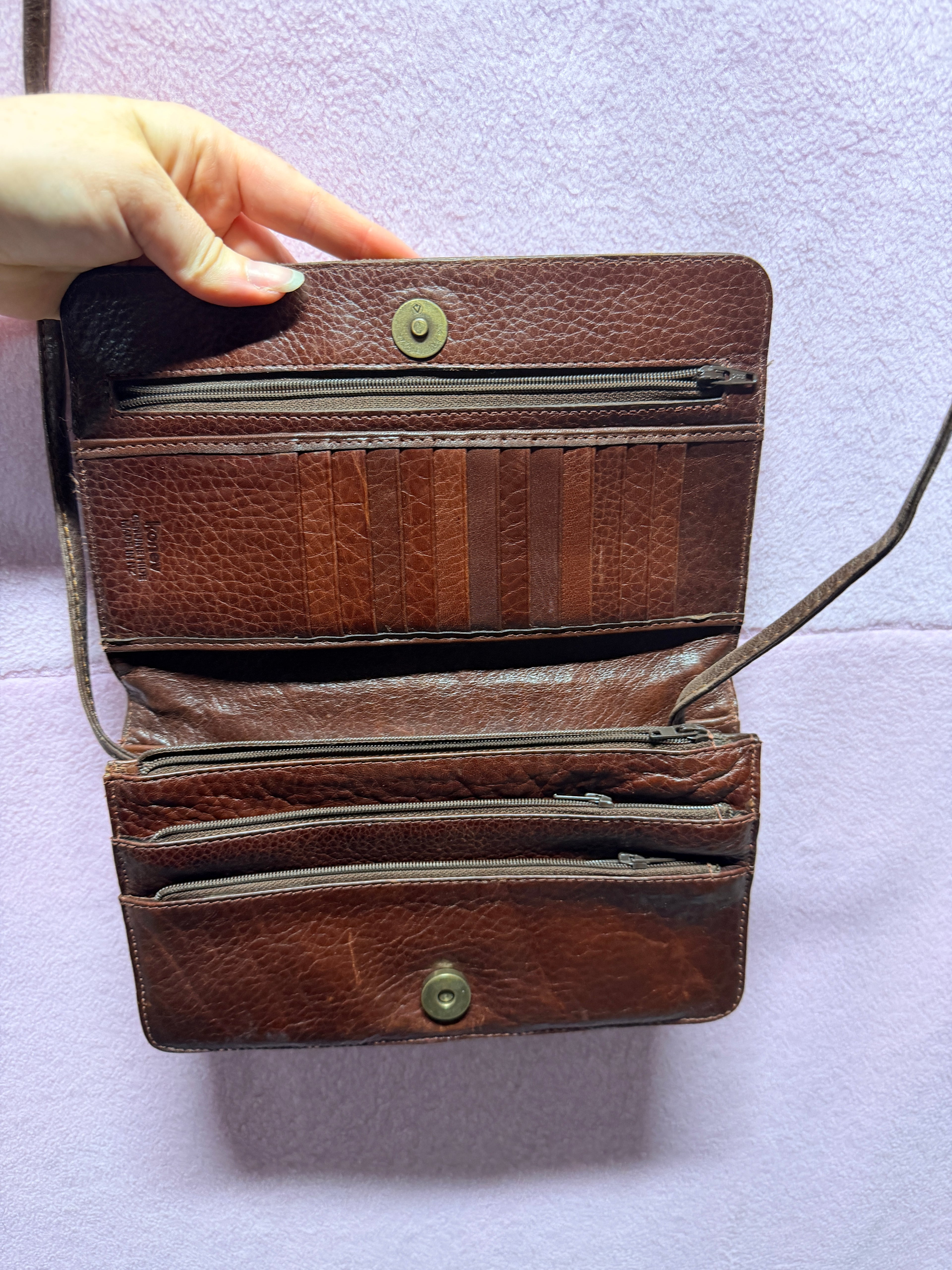 Koney Genuine Leather Crossbody Wallet Bag – Brown